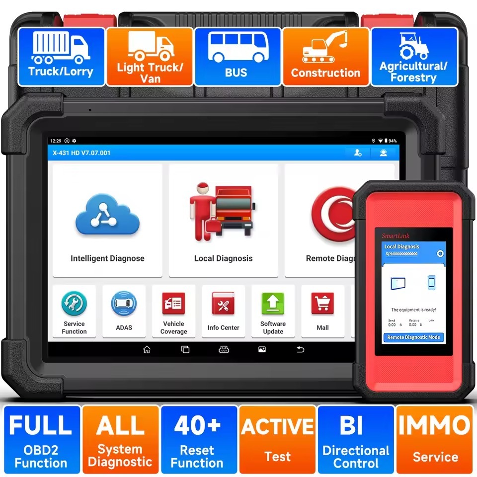 Launch X431 V+ SmartLink HD Heavy Duty Truck Diagnostic Scanner ดีเซล J2534 ECU Coding การวินิจฉัยระบบทั้งหมด Active Test