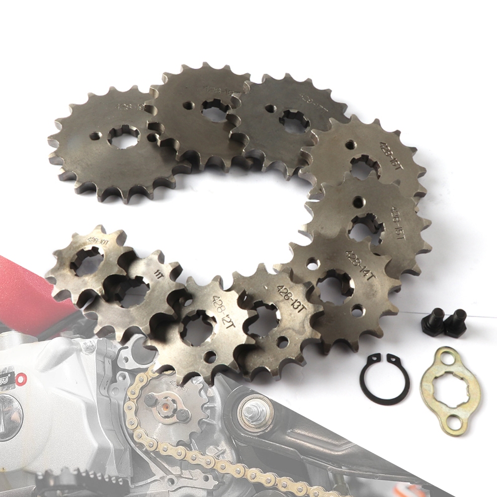 #428 เครื่องยนต์ด้านหน้าเฟือง 10T-19T 17 มม.20 มม.W/Fixed แผ่นล็อคสําหรับ Dirt Pit จักรยาน Moped สกู๊ตเตอร์ ATV Quad Go Kart Buggy รถจักรยานยนต์ Universal Parts