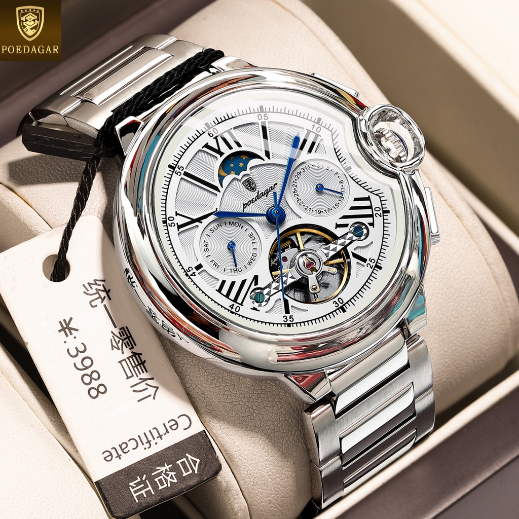 แบรนด์สวิส โพดาการ์ เครื่องกลนาฬิกาอัตโนมัติสําหรับผู้ชายกันน้ํา ตูร์บิญง ใหม่นา