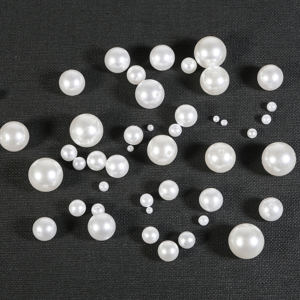 [3-20 มม.] หลุมตรง Pearl Beige สีขาว ABS Pearl DIY เครื่องประดับทําด้วยมืออุปกรณ์เสริมเสื้อผ้า