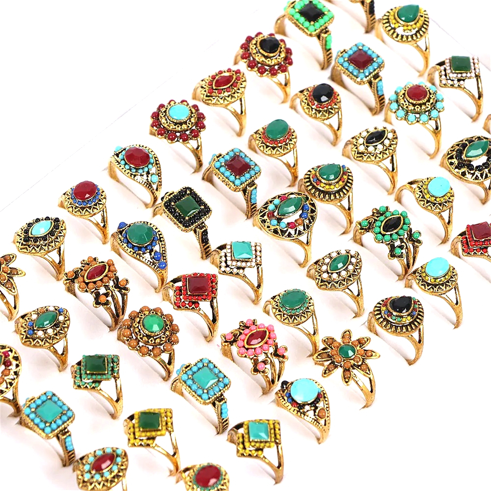 20 ชิ้น Retro แหวนเคลือบสําหรับผู้ชายและผู้หญิงเงินสีทอง Elegant สไตล์ชาติพันธุ์เครื่องประดับนิ้วมืออุปกรณ์เสริมขายส่ง Lot