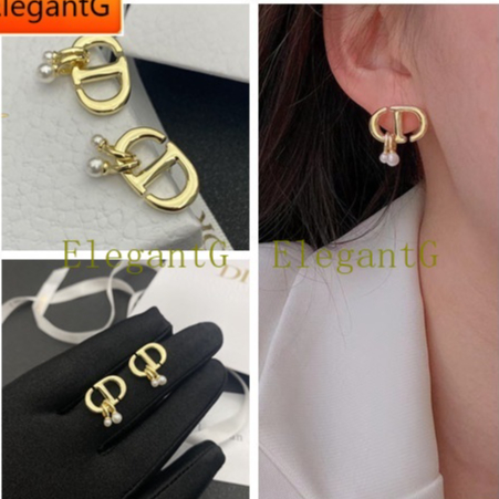 ElegantG D 18K Gold Plated Cropped ต่างหู CD LOGO