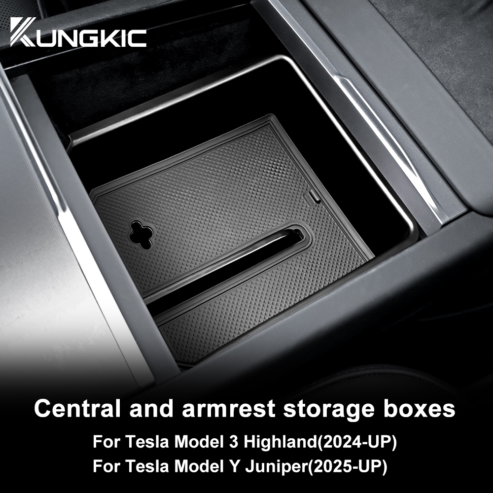 (คลังสินค้าพร้อม) สําหรับ Tesla รุ่น 3 Highland 2024 Tesla รุ่น Y Juniper Flocking Central Control Armrest กล่องเก็บเกียร์กล่องเก็บอุปกรณ์ตกแต่งภายในรถยนต์