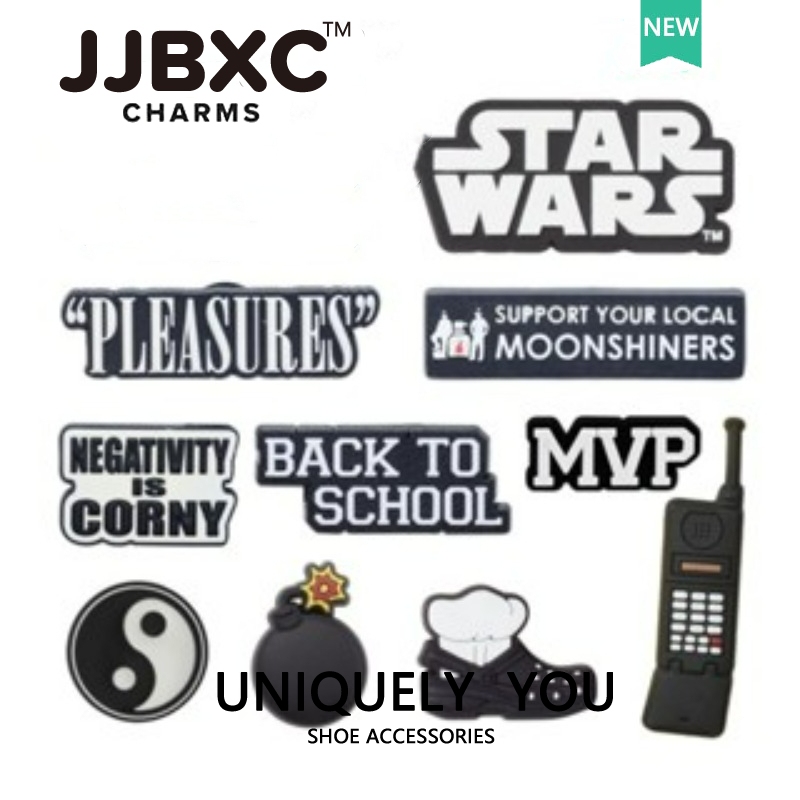 JJBXC ตัวติดรองเท้า charm รองเท้าตกแต่งหัวเข็มขัดลายโทรศัพท์วินเทจและ Star Wars อุปกรณ์ตกแต่งรองเท้า