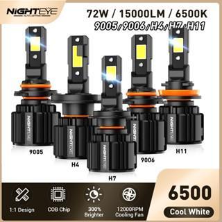 Nighteye S4 ใหม่ 9006 9005 H4 H7 H11 H1 H3 9012 ไฟหน้ารถ LED 15000lm 72w 6500k คู่ปลั๊กและเล่น