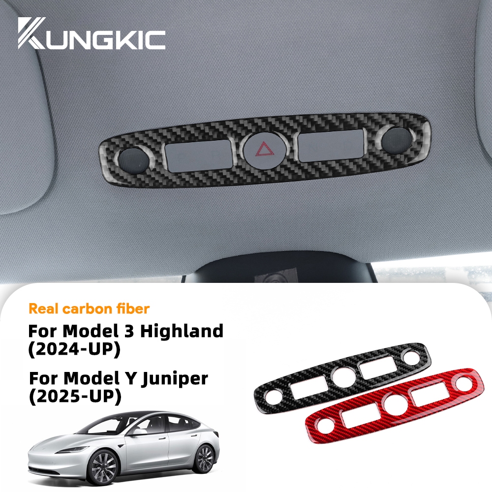 Kungkic คาร์บอนไฟเบอร์อ่อนสําหรับ Tesla รุ่น 3 Highland 2024 รุ่น Y Juniper 2025 ไฟอ่านหนังสือรถตกแต่งสติกเกอร์อุปกรณ์ตกแต่งภายใน