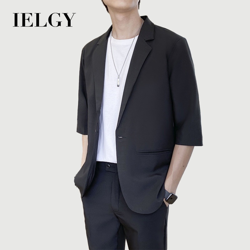IELGY แขนสามในสี่ชุดลําลองแขนสั้นผู้ชายหลวมและหลากหลายบางแขนเสื้อสูทแจ็คเก็ต