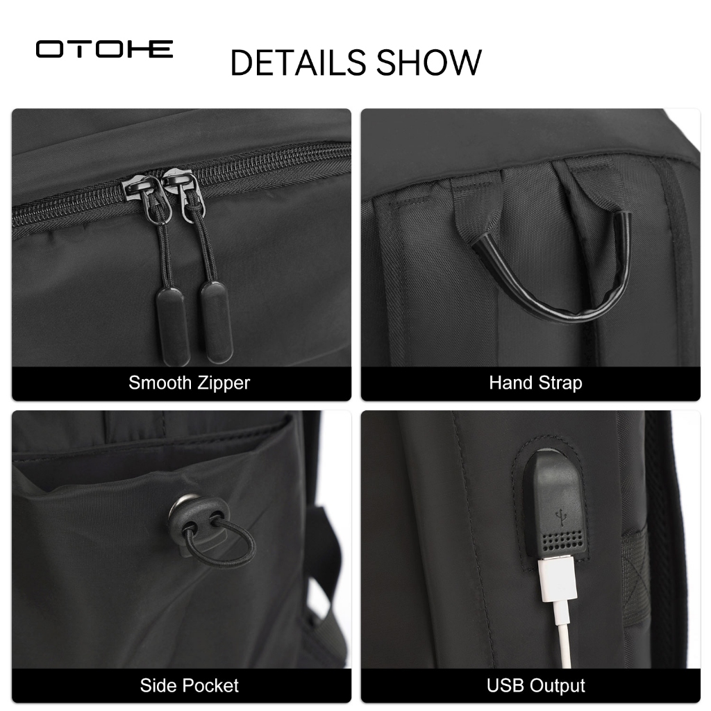 OTOHE กระเป๋าเป้สะพายหลังผู้ชาย USB ชาร์จแล็ปท็อปกระเป๋าเป้สะพายหลัง Casual Travel กระเป๋านักเรียน Dacron กระเป๋าเป้สะพายหลังสีทึบ