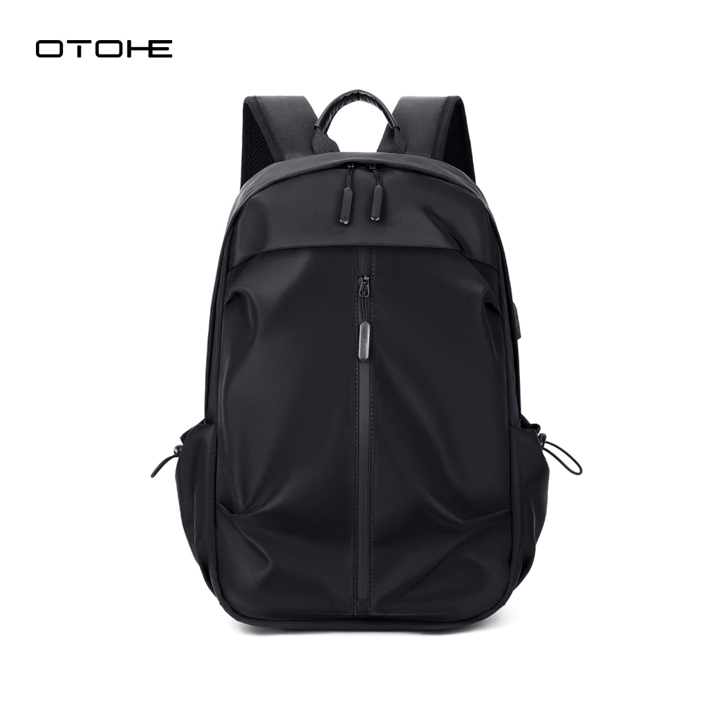OTOHE กระเป๋าเป้สะพายหลังผู้ชาย USB ชาร์จแล็ปท็อปกระเป๋าเป้สะพายหลัง Casual Travel กระเป๋านักเรียน Dacron กระเป๋าเป้สะพายหลังสีทึบ