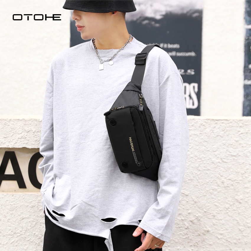 OTOHE Men Bag Nylon Chest Bag กระเป๋าคาดเอวกันน้ํา Anti-Thief Sling Bag Street Bag ความจุขนาดใหญ่