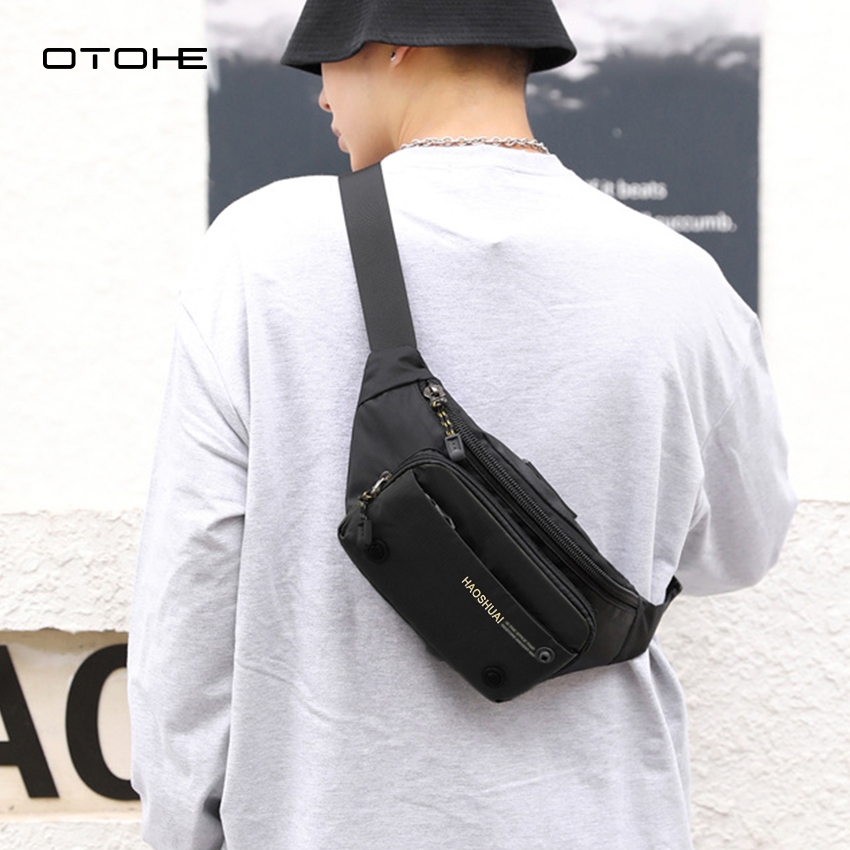 OTOHE Men Bag Nylon Chest Bag กระเป๋าคาดเอวกันน้ํา Anti-Thief Sling Bag Street Bag ความจุขนาดใหญ่