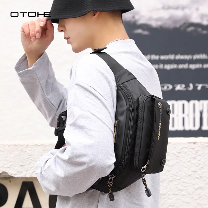 OTOHE Men Bag Nylon Chest Bag กระเป๋าคาดเอวกันน้ํา Anti-Thief Sling Bag Street Bag ความจุขนาดใหญ่