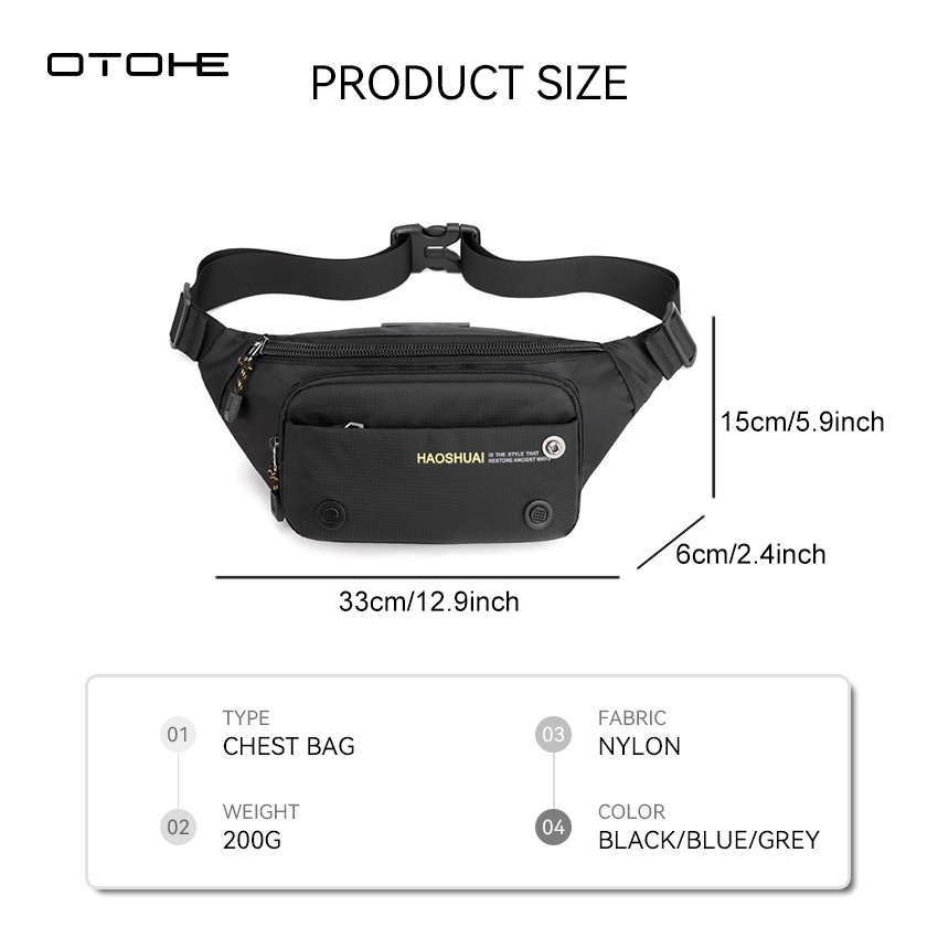 OTOHE Men Bag Nylon Chest Bag กระเป๋าคาดเอวกันน้ํา Anti-Thief Sling Bag Street Bag ความจุขนาดใหญ่