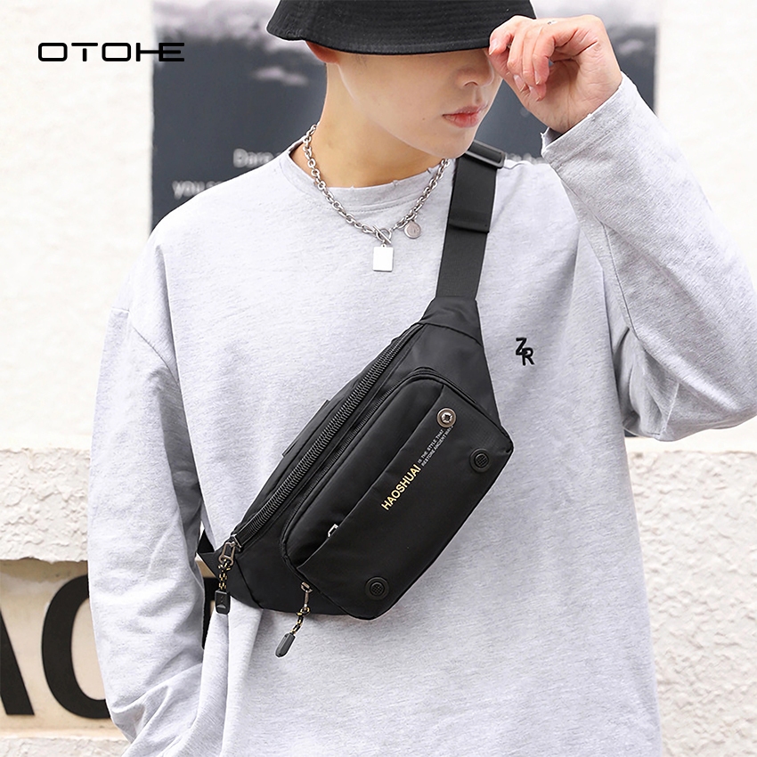 OTOHE Men Bag Nylon Chest Bag กระเป๋าคาดเอวกันน้ํา Anti-Thief Sling Bag Street Bag ความจุขนาดใหญ่