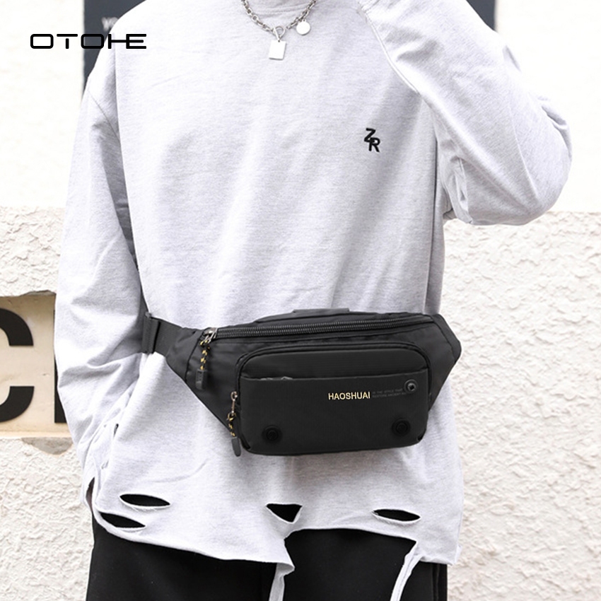 OTOHE Men Bag Nylon Chest Bag กระเป๋าคาดเอวกันน้ํา Anti-Thief Sling Bag Street Bag ความจุขนาดใหญ่