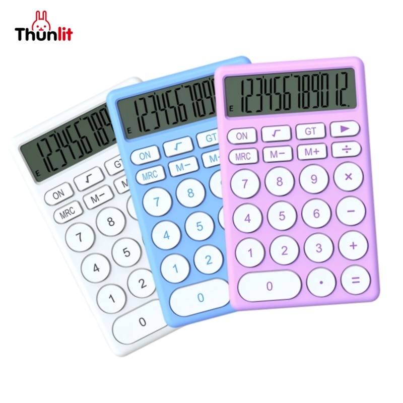 Thunlit เครื่องคิดเลขพกพา เครื่องคิดเลขตั้งโต๊ะบางเฉียบมูลค่าสูงสําหรับนักเรียน 12 หลักสําหรับการศึกษาในสํานักงาน