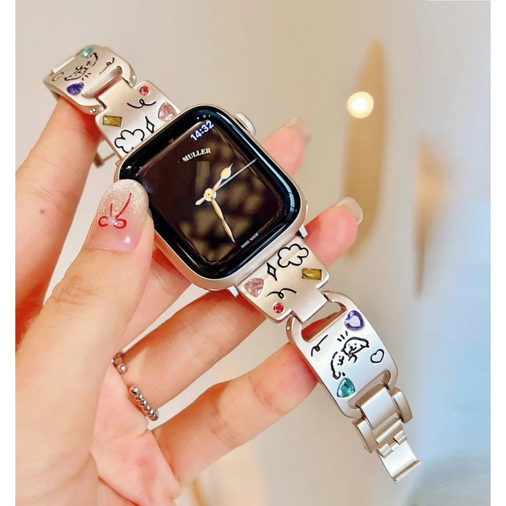 New Inlaid Gemstone Watch Strap For Watch Series11,10 9 8 7 6 5 4 3 2 1,se, se2,Ultra, Ultra 2 Strap Stylish Watch Strap Size 38mm 42mm 49mm 41mm 45mm 40mm 44mm For i Watch Strap series11
