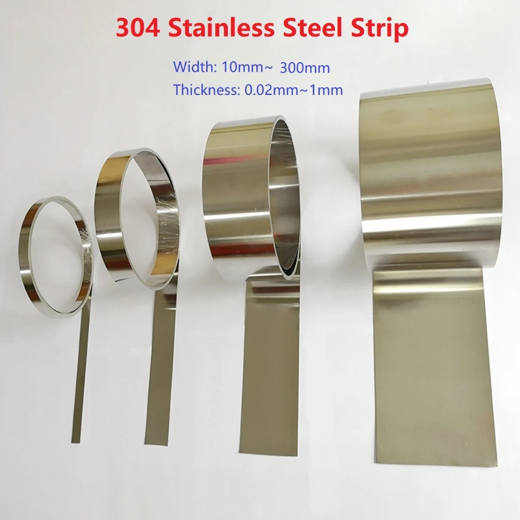304 Stainless Steel Foil Strip หนา 0.2 มม.-1 มม. สแตนเลสแถบฟอยล์แผ่นแผ่นโลหะกว้าง 10 20 30 40 50 100 200 300 มม. ม้วนฟอยล์เหล็กแถบแคบ