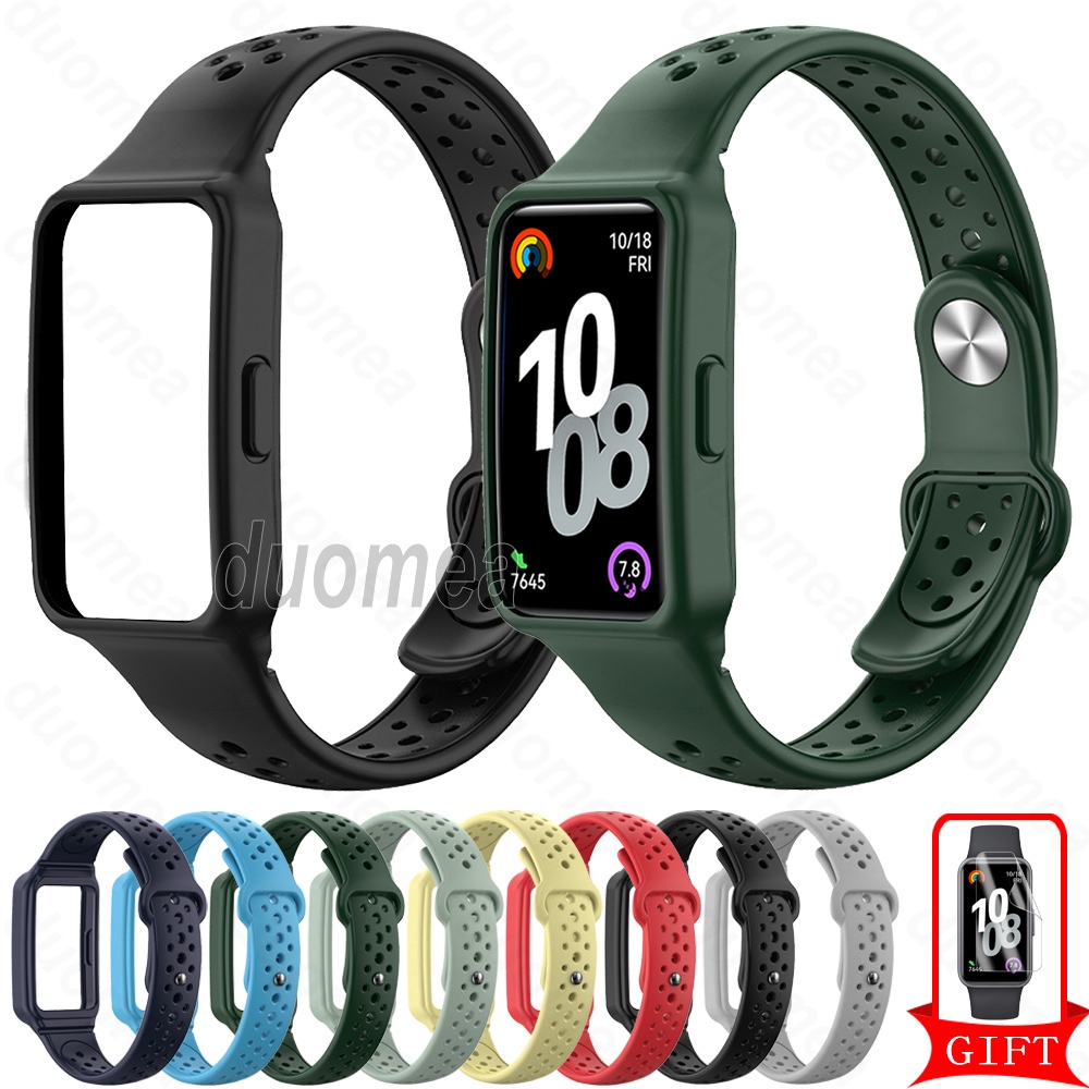 สายรัดซิลิโคนพร้อมกรอบกรณีอุปกรณ์เสริมสร้อยข้อมือระบายอากาศสําหรับ Huawei Band 10 9 8