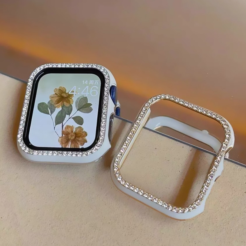 Retro Diamond Cover For i Watch Case Series11 10 9 8 7 6 5 4321 SE,SE2 Hollow iWatch Case 46mm Bumpe