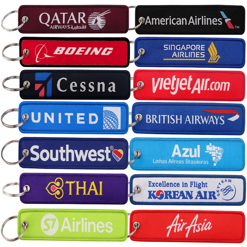 เครื่องบินโลโก้รูปแบบ Key Chain รถจักรยานยนต์เย็บปักถักร้อย Key Fobs ผู้ถือ Key แหวนเครื่องบิน Jet Tag Key