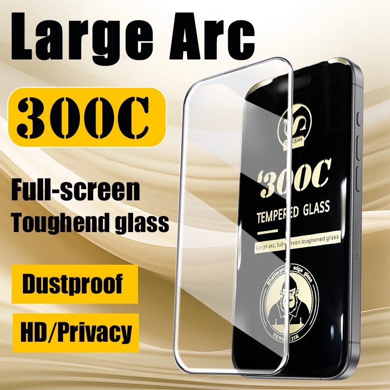 300C Super ขนาดใหญ่ Arc ฟิล์มกระจกนิรภัยกระจกนิรภัยสําหรับ iPhone 15promax 16Promax 14Plus 13 12 11ProMax XR 11 HD ตัวป้องกันหน้าจอความเป็นส่วนตัว