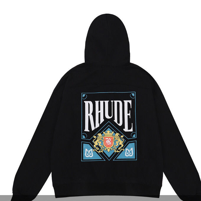 American Street Wear Rhude card การ์ด Rhude การ์ดเล่นพิมพ์ผ้าฝ้ายแท้ Terry Hoodie เสื้อกันหนาวผู้ชาย