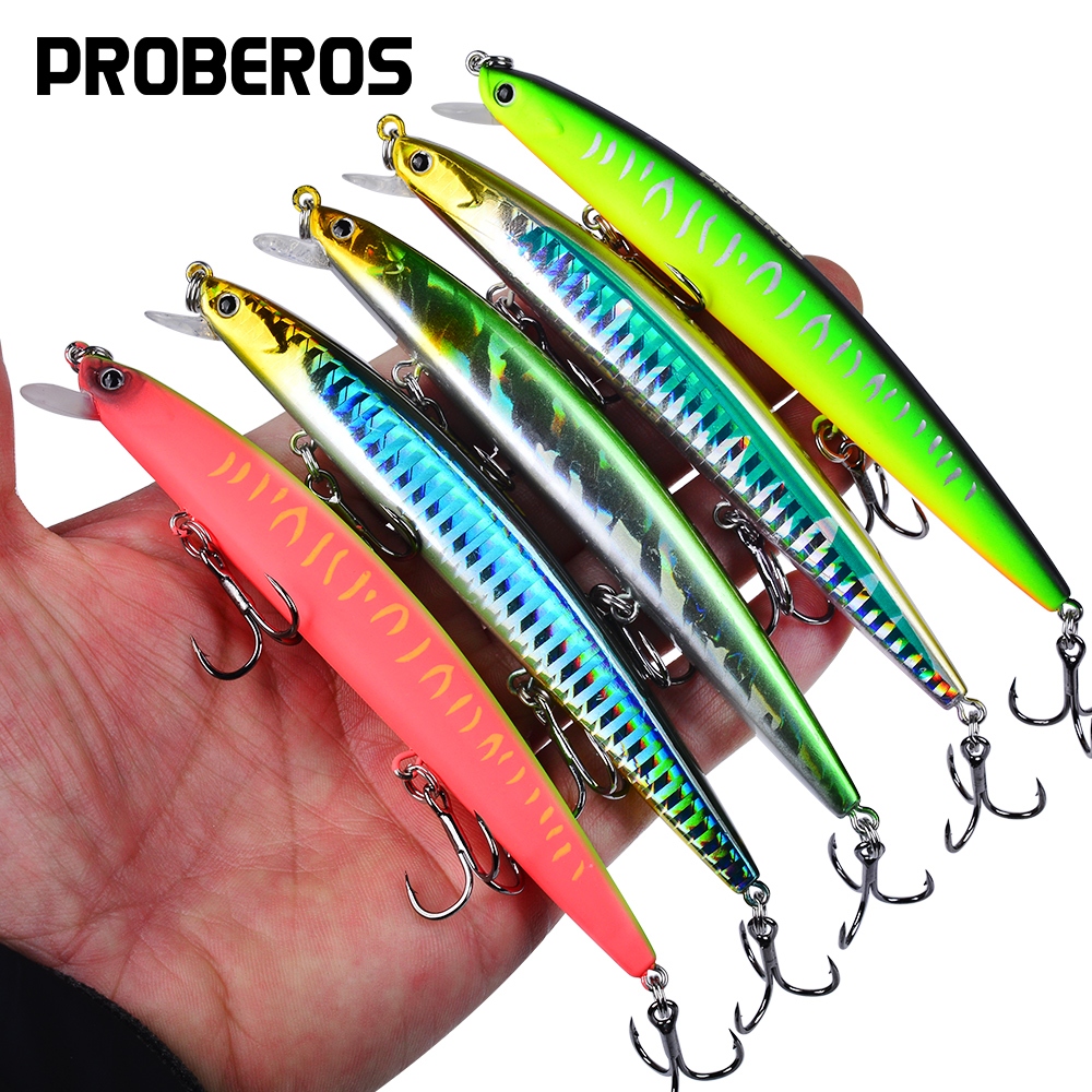 Proberos 1/5pcs เหมือนจริงยาวหล่อ Minnow Fishing Lure, 12.5 ซม./4.62in, 16g - 3D Eyes Sinking Crank เหยื่อ 3X Treble Hook