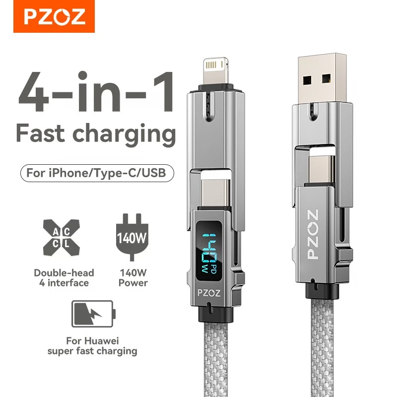 PZOZ 4 in 1 140W PD USB C สายดิจิตอลจอแสดงผล Fast Charging สําหรับ iPhone 17 16 15 14 13 Pro Max สําหรับ Apple watch MacBook iPad USB Type C Micro สายไฟชาร์จ