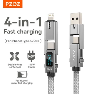 PZOZ 4 in 1 140W PD USB C สายดิจิตอลจอแสดงผล Fast Charging สําหรับ iPhone 17 16 15 14 13 Pro Max สําหรับ Apple watch MacBook iPad USB Type C Micro สายไฟชาร์จ