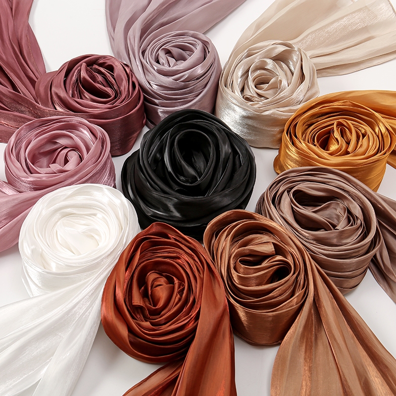 Doria Malasia สีทึบ Glitter Shimmer Hijab ผ้าพันคอมุสลิม Hijab Shawl Headscarf ผู้หญิง Shimmer ผ้าไห