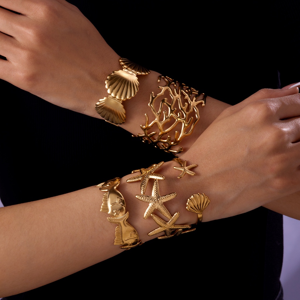 จูชิ โอบกอด เปลือกหอยดอกไม้หัวใจสร้อยข้อมือสแตนเลสแฟชั่นของขวัญวันหยุดอุปกรณ์เสริม