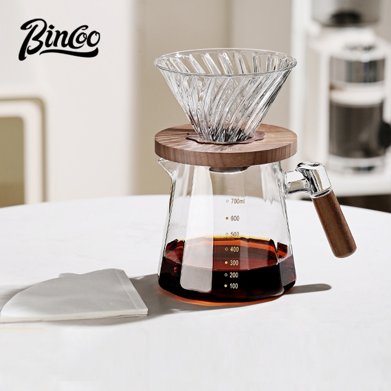 Bincoo Hand Brewing ชุดหม้อกาแฟแก้วถ้วยกรองหม้อแบ่งปันกาต้มน้ําชงมือเครื่องชงกาแฟครบชุด 800ML/600ML
