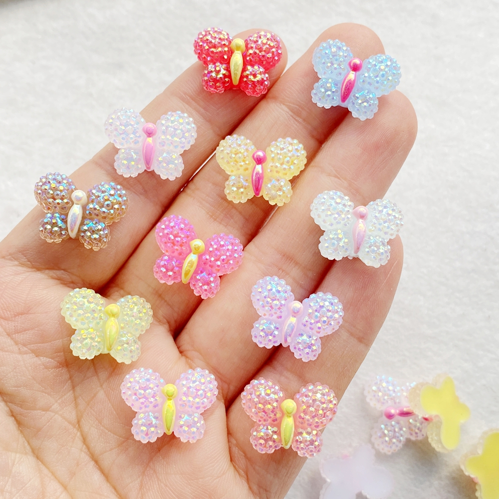 30 ชิ้นเรซิ่นผสมสีมินิน่ารักที่มีสีสันผีเสื้อแบนกลับ ทําเอง หัตถกรรมตกแต่งเล็บ
