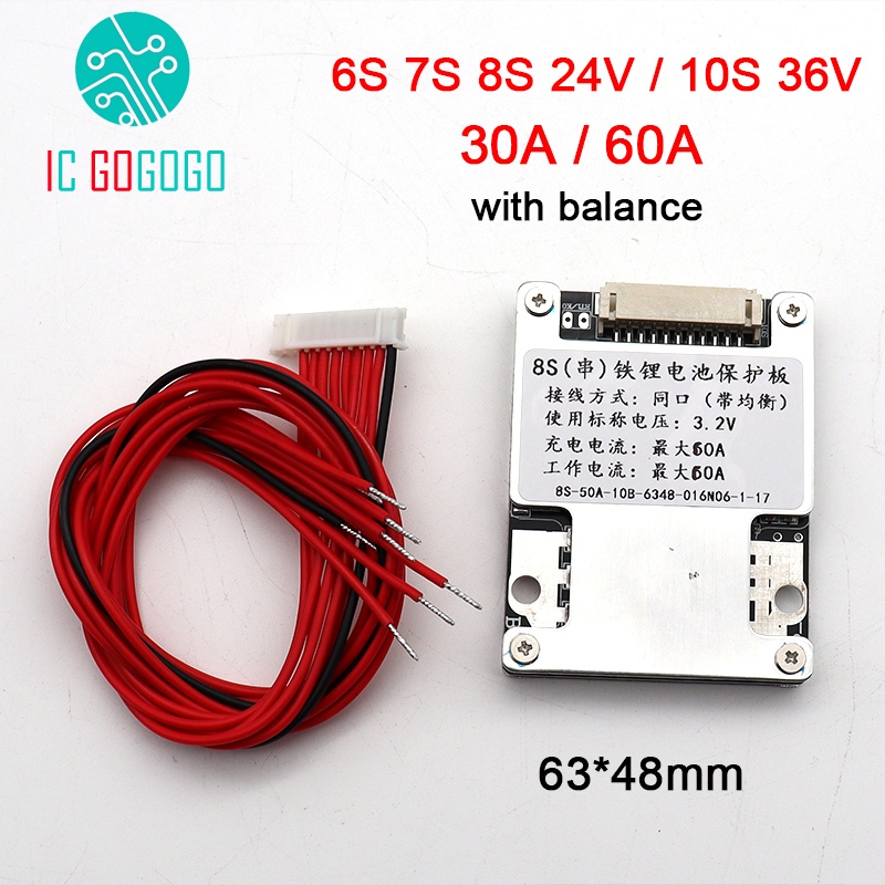 6s 7S Li-ion 8S Lifepo4 24V 10S 36V แบตเตอรี่ลิเธียมป้องกัน 25.2V 29.4V 30A 50A 60A Balance BMS มอเตอร์ Energy Storage