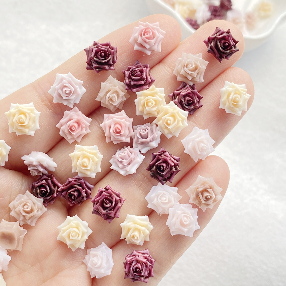 50 ชิ้นเรซิ่นผสมสีมินิโรสแบนกลับ ทําเอง หัตถกรรมตกแต่งเล็บ
