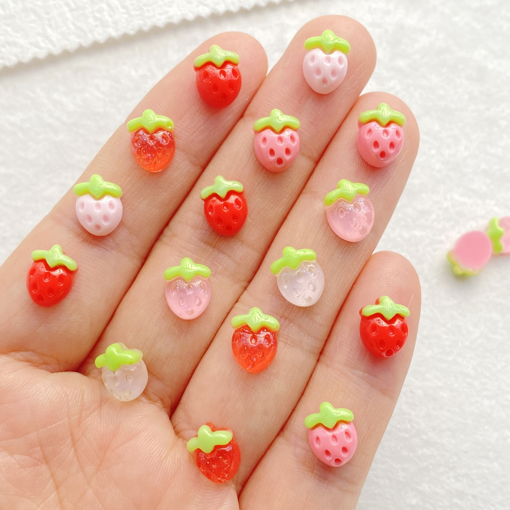 30ชิ้นมินิแต่งเล็บชุดน่ารักผลไม้สตรอเบอร์รี่ตกแต่งเรซิ่นอาหารตกแต่ง