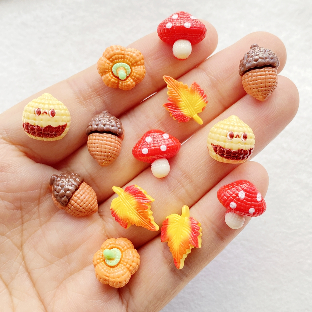 20 ชิ้นผสมเรซิ่นเห็ดมินิน่ารักถั่วใบสําหรับตกแต่งเล็บ
