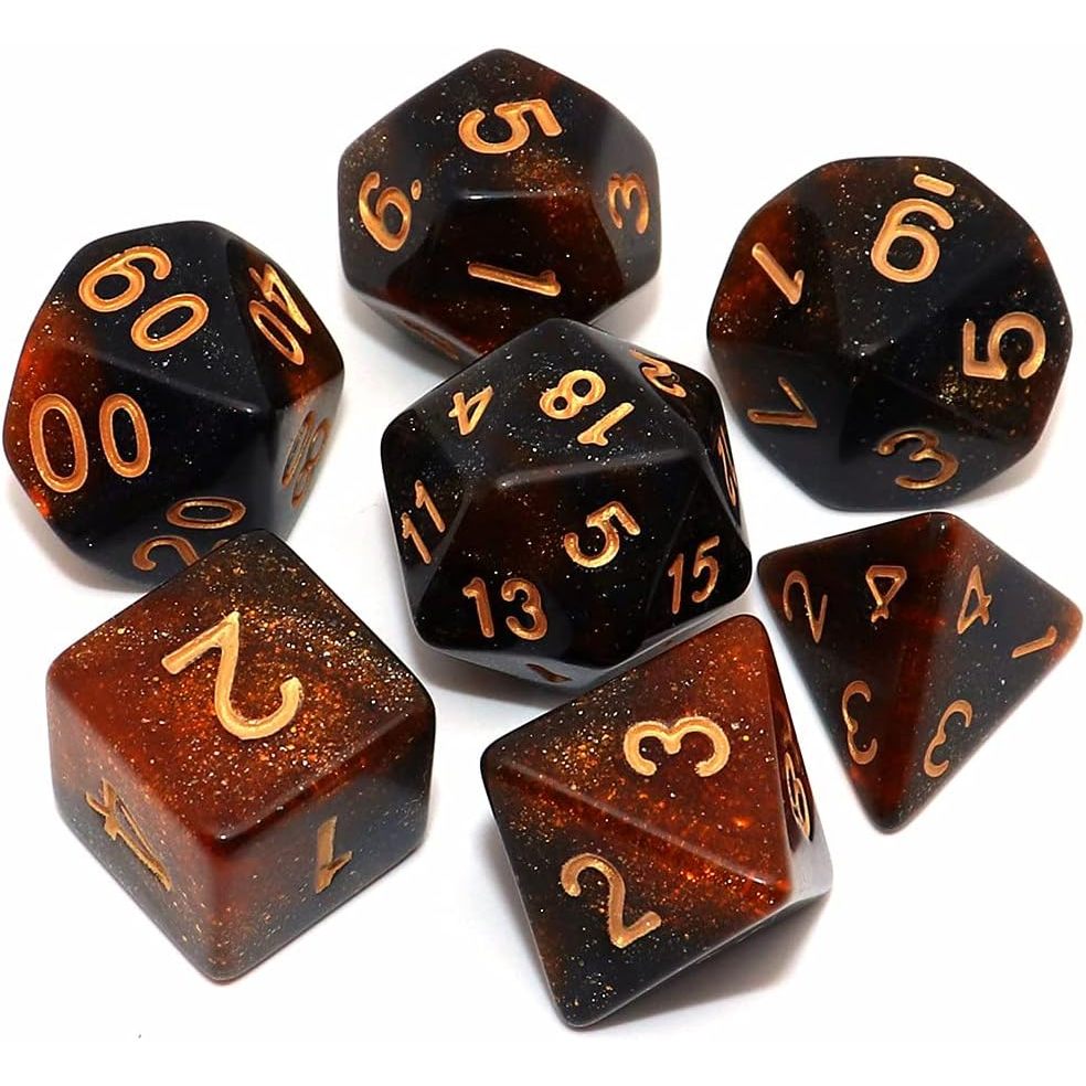 DND ลูกเต๋าชุด Black Mix Gold Nebula ลูกเต๋าสําหรับ Dungeon และ Dragons D & D RPG บทบาทเล่นเกมลูกเต๋