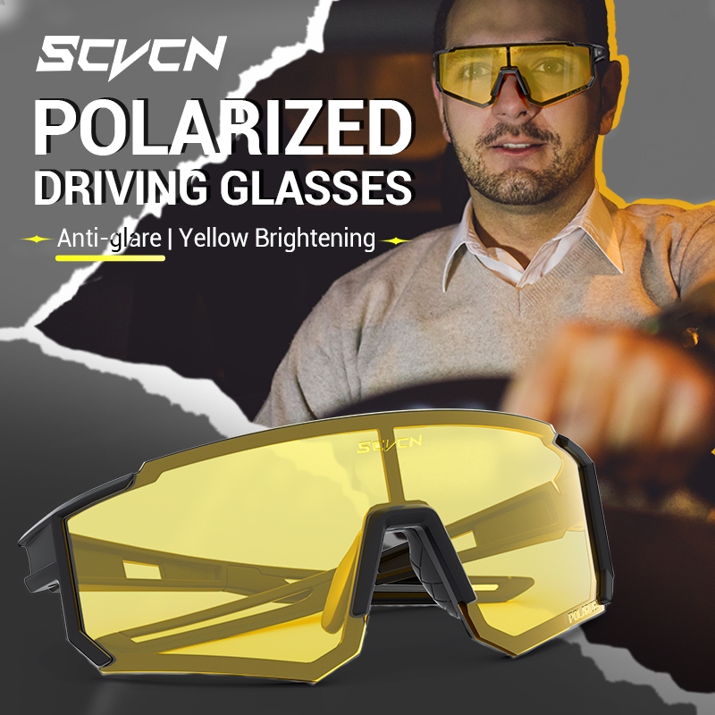 SCVCN Day Night Drivers แว่นตา Anti-Glare Night Vision เลนส์สีเหลืองแว่นตา Night-Vision ขี่จักรยานแว่นตาสําหรับชาย