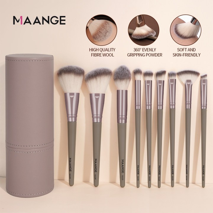 MAANGE ชุดแปรงแต่งหน้า 9 ชิ้น สไตล์เกาหลี ขนนุ่ม พร้อมกล่องเก็บ จำเป็นสำหรับมือใหม่ 51129