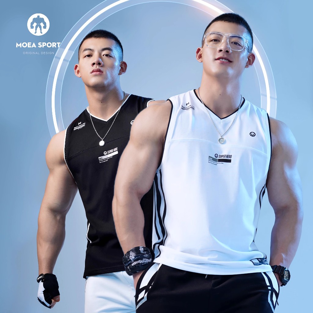 MOEA SPORT| คอวีความคมชัดสีเสื้อกั๊กผู้ชายแสดงกล้ามเนื้อการฝึกอบรมเสื้อกั๊กชุดบาสเกตบอลกีฬาด้านบนฟิตเนสเสื้อยืดแขนกุด