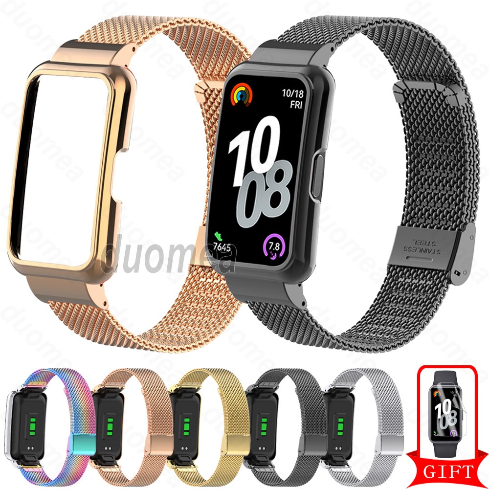 สายสแตนเลสพร้อมกรอบเคสโลหะสร้อยข้อมืออุปกรณ์เสริมสําหรับ Huawei Band 11 Pro 10 9 8 7 6 / Honor Band 9 7 6