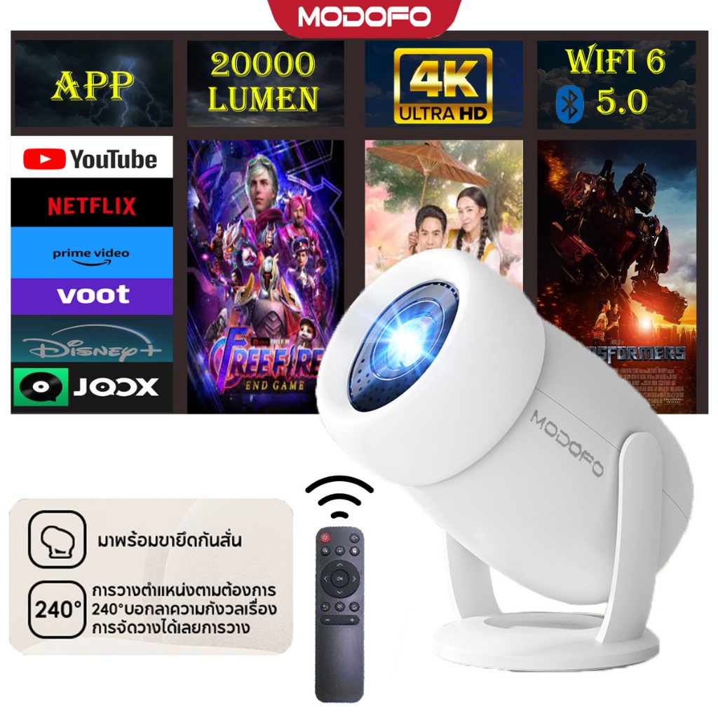 [รับประกัน 3 ปี] MODOFO โปรเจคเตอร์ projector4K HY300 โปรเจคเตอร์มินิ4kHD WiFi6+BT5.0หมุน240° Y400รอ