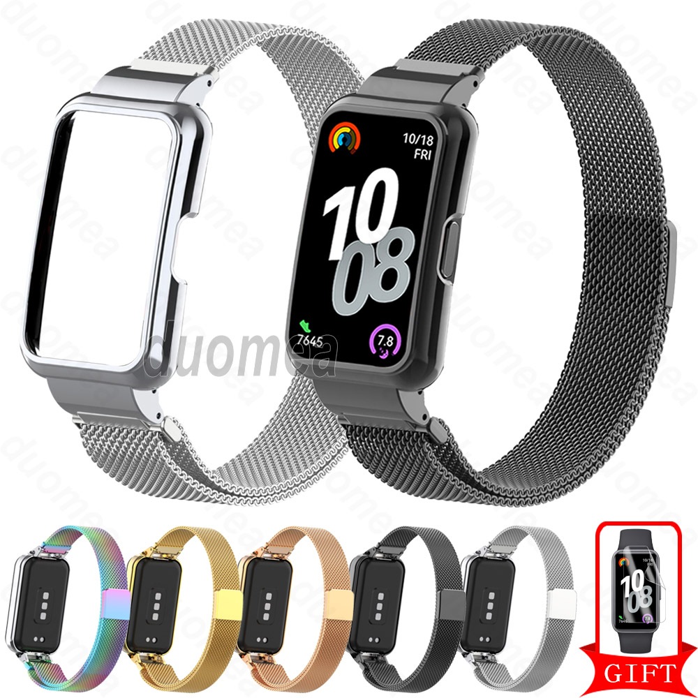 สายรัดข้อมือโลหะพร้อมกรอบเคสอุปกรณ์เสริมสร้อยข้อมือสแตนเลสสําหรับ Huawei Band 11 Pro 10 9 8 7 6 / Honor Band 9 7 6