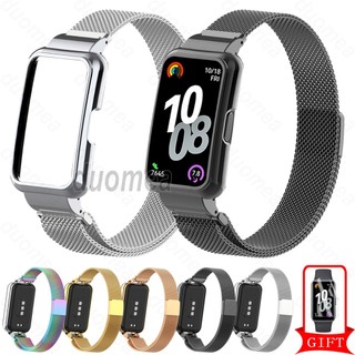 สายรัดข้อมือโลหะพร้อมกรอบเคสอุปกรณ์เสริมสร้อยข้อมือสแตนเลสสําหรับ Huawei Band 11 Pro 10 9 8 7 6 / Honor Band 9 7 6