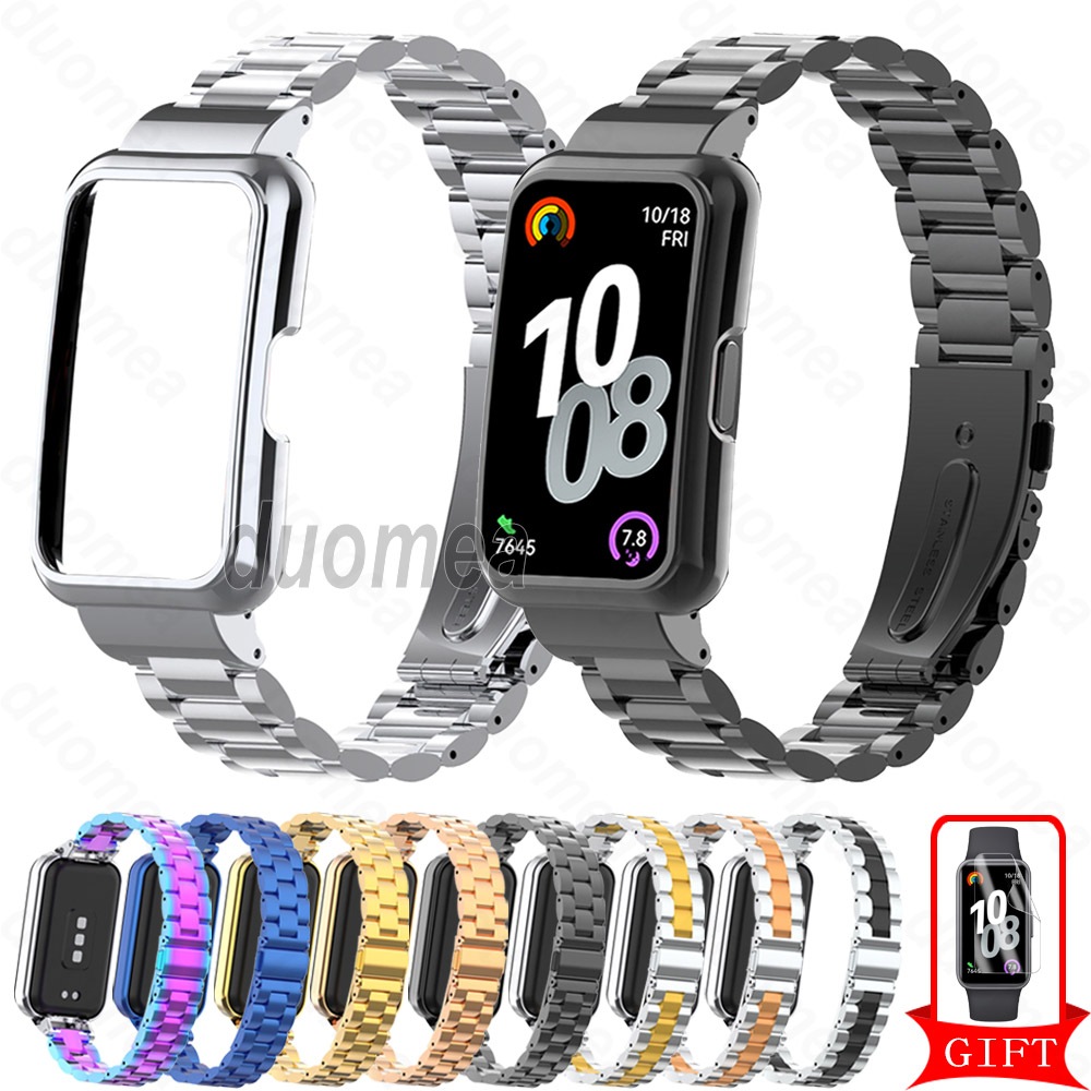 สายสแตนเลสพร้อมกรอบกรณีอุปกรณ์เสริมสร้อยข้อมือโลหะสําหรับ Huawei Band 11 Pro 10 9 8 7 6 / Honor Band 9 7 6