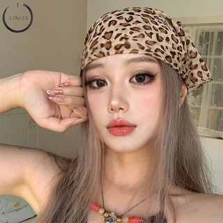 จัดส่งที่รวดเร็ว✨ผ้าพันคอเหลี่ยมพิมพ์เสือดาววินเทจY2Kสไตล์ฮิ…