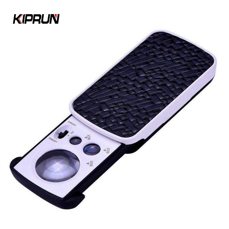 แว่นขยาย KIPRUN, แว่นขยาย 30X 60X 90X, เลนส์ออปติคัลกําลังขยายสูงพร้อมไฟ LED UV