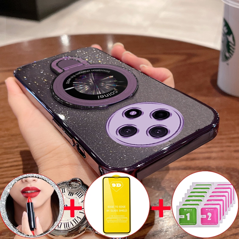 9D Soft Film Case สําหรับ POCO C75 5G REDMI 14C 5G เคสโทรศัพท์ Softcase ซิลิโคนกันกระแทกออกแบบใหม่ Clear ความงามประกายกระจกแต่งหน้าพร้อมที่วาง SFMHZJ01